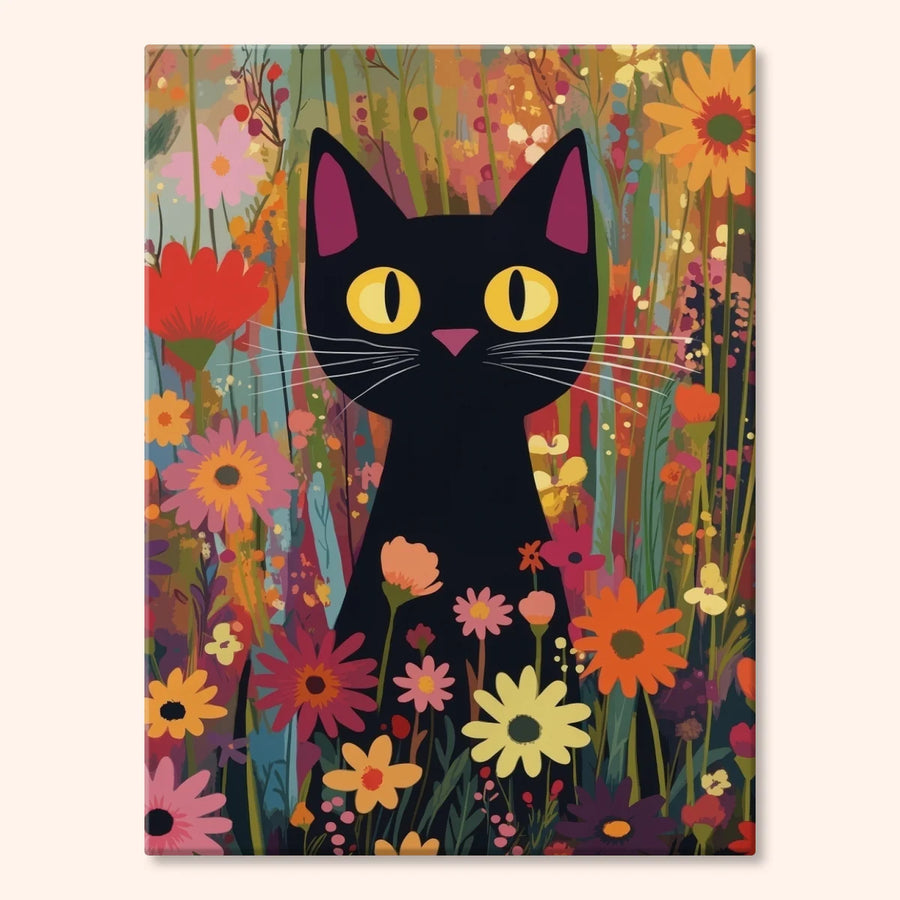Czarny Kot wśród Dzikich Kwiatów Pop Art